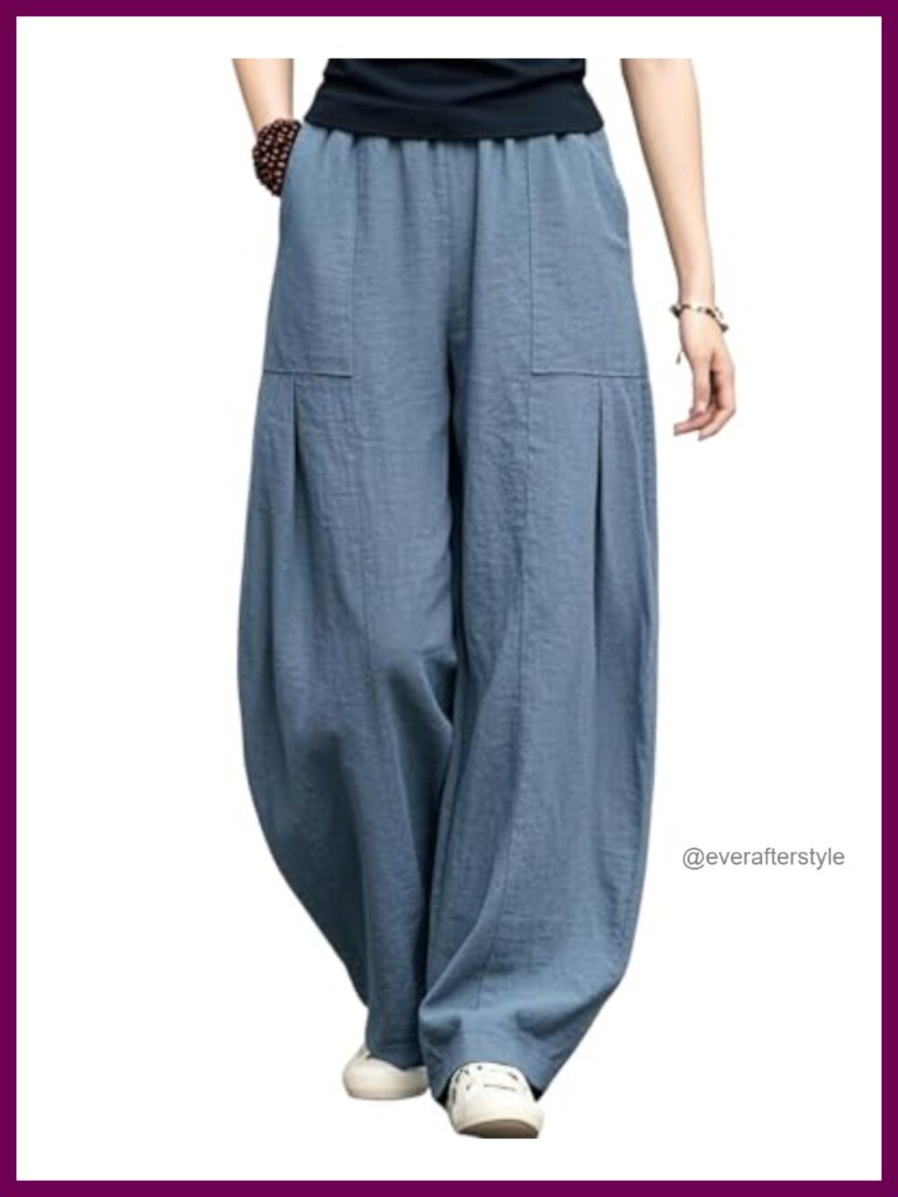 Linen Cotton Wide Leg Palazzo Pants Women Elastic Waist Lantern Trousers